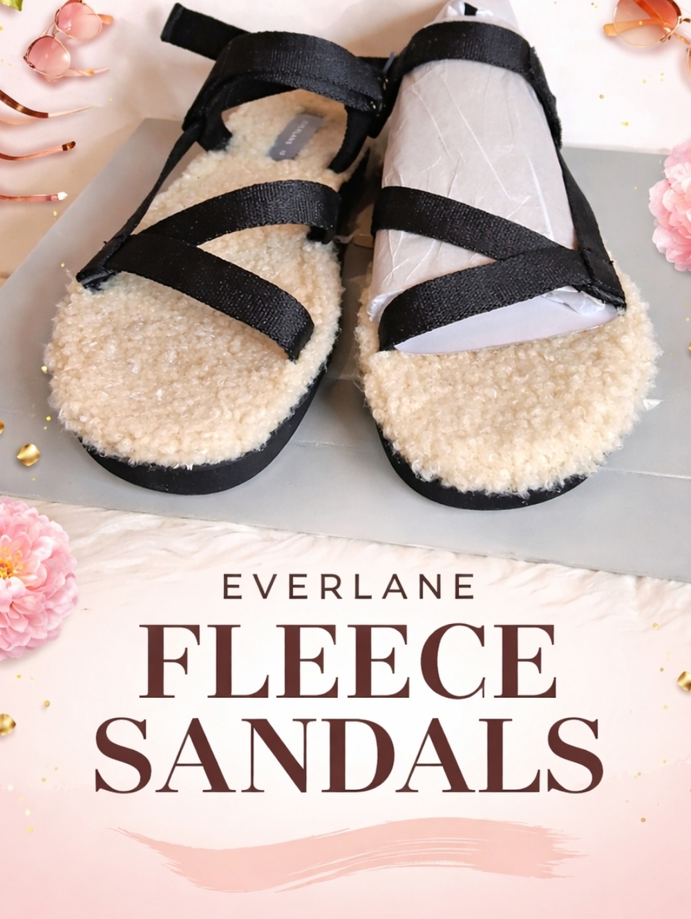 Everlane Black  Fleece Sandals 10